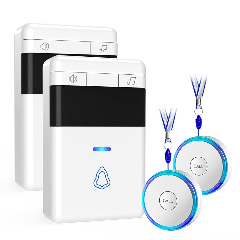 Caregiver Pager, Wireless Call Button for Elderly/Senior at Home, 500 Feet Medical Life Alert System with 2-SOS Buttons and 2-Pagers, Emergency Panic Call Bell for Nurse...