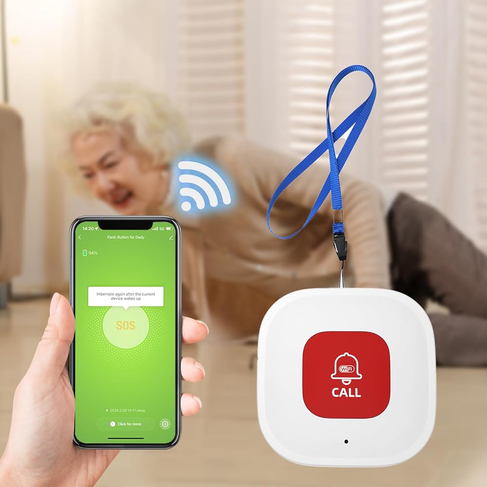 WiFi Caregiver Call Button for Elderly at Home w App Notification, Elderly Monitoring, Caregiver Pager, Life Alert Systems for Seniors No Monthly Fee, Alert Button for Seniors...